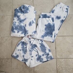 Comfrt 3 Piece Hoodie, Joggers & Shorts Set Wave Tie Dye